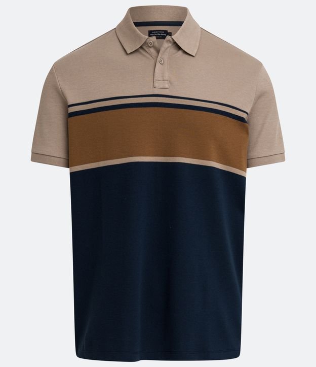 Polo Regular em Algodão com Blocos de Cor e Manga Curta