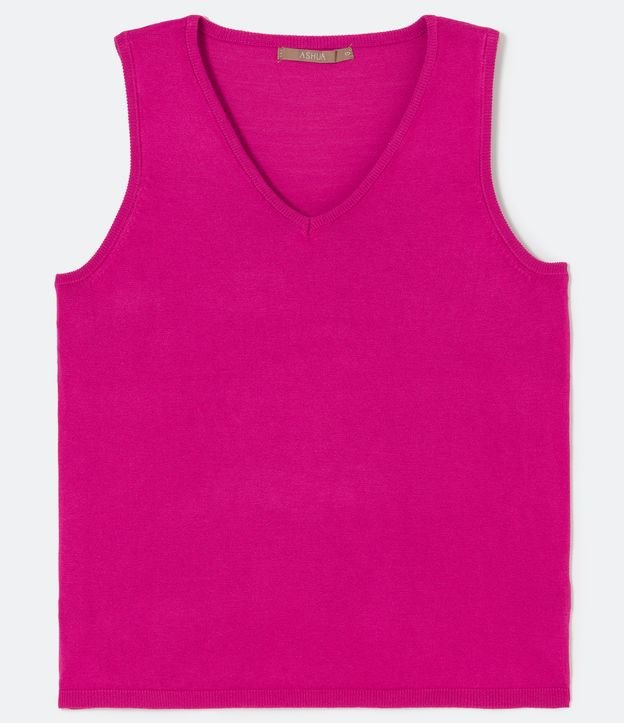 Blusa Musculosa de Punto con Escote V Curve & Plus Size Rosado 4