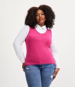 Blusa Regata em Tricô com Decote V Curve & Plus Size