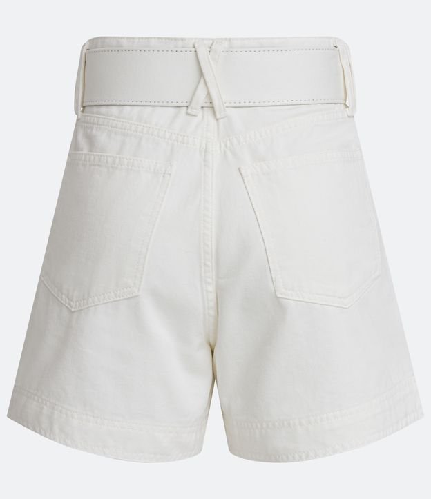 Short en Sarga con Cinturón Hebilla de Corazón y Pliegues Blanco 5