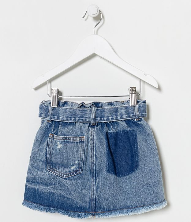 Pollera Infantil en Jeans con Cinturón y Barra Deshecha - Talle 05 a 14 años Azul 2