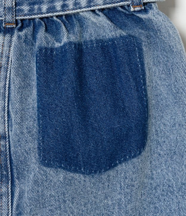 Pollera Infantil en Jeans con Cinturón y Barra Deshecha - Talle 05 a 14 años Azul 4