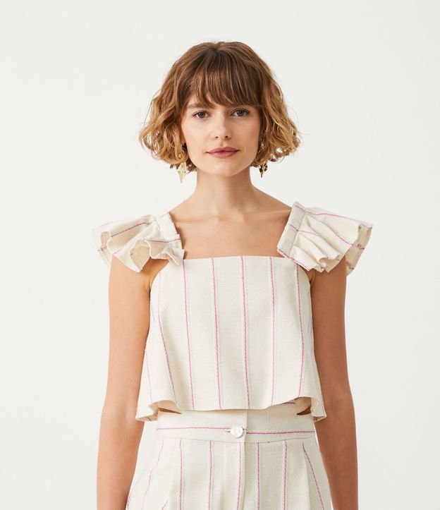 Blusa Curta em Algodão com Babado nas Alças e Amarração nas Costas