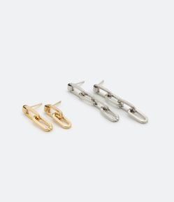 Kit 02 Brincos em Metal com Pendentes de Elos
