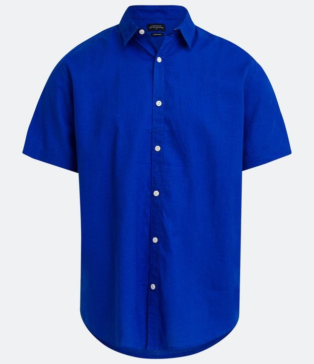 Camisa Comfort Básica em Linho com Manga Curta Azul Egípcio 5