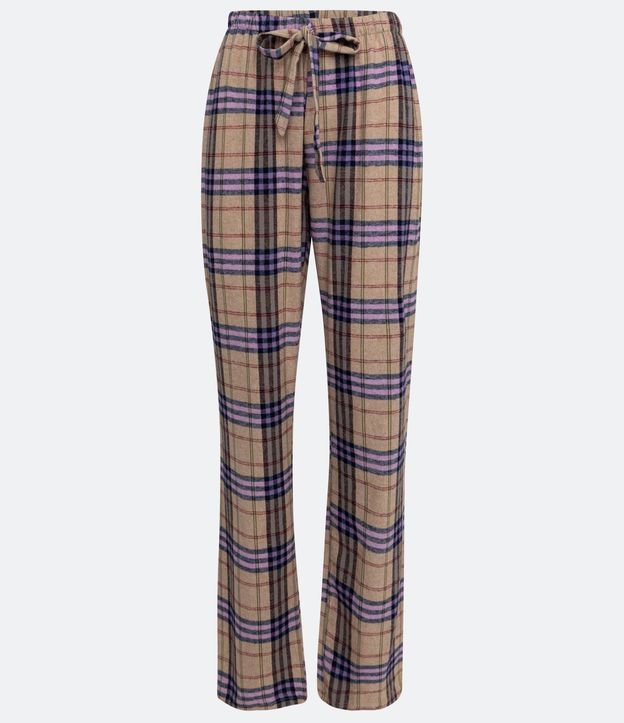 Pantalón de Pijama en Franela con Estampado de Cuadros Beige 5