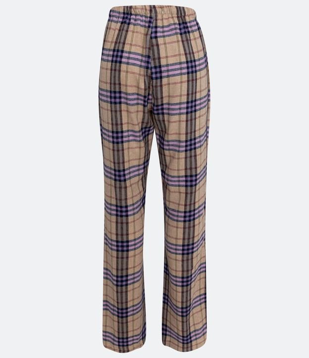 Pantalón de Pijama en Franela con Estampado de Cuadros Beige 6