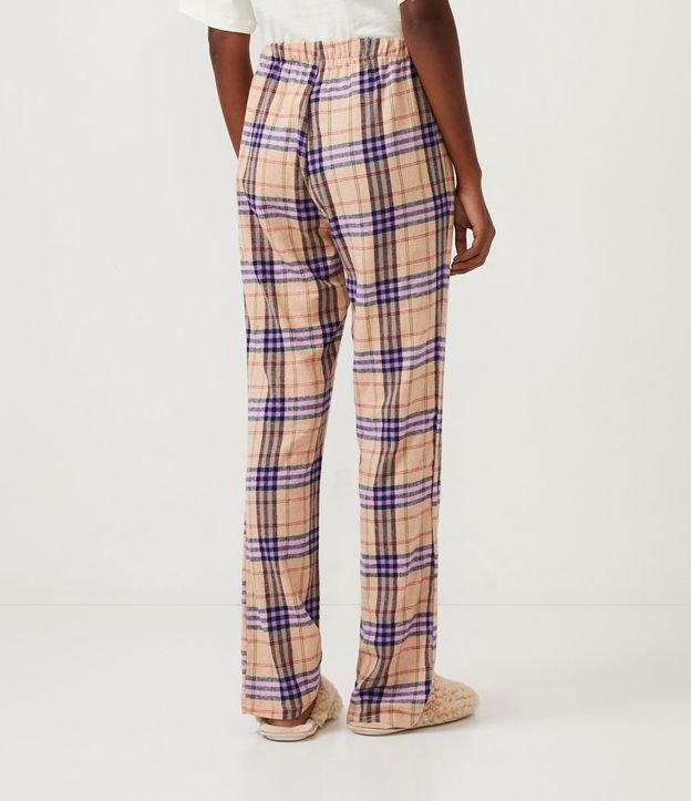 Pantalón de Pijama en Franela con Estampado de Cuadros Beige 3
