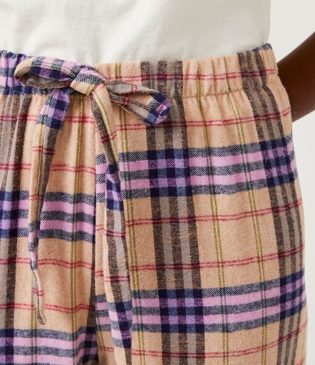 Pantalón de Pijama en Franela con Estampado de Cuadros Beige 4