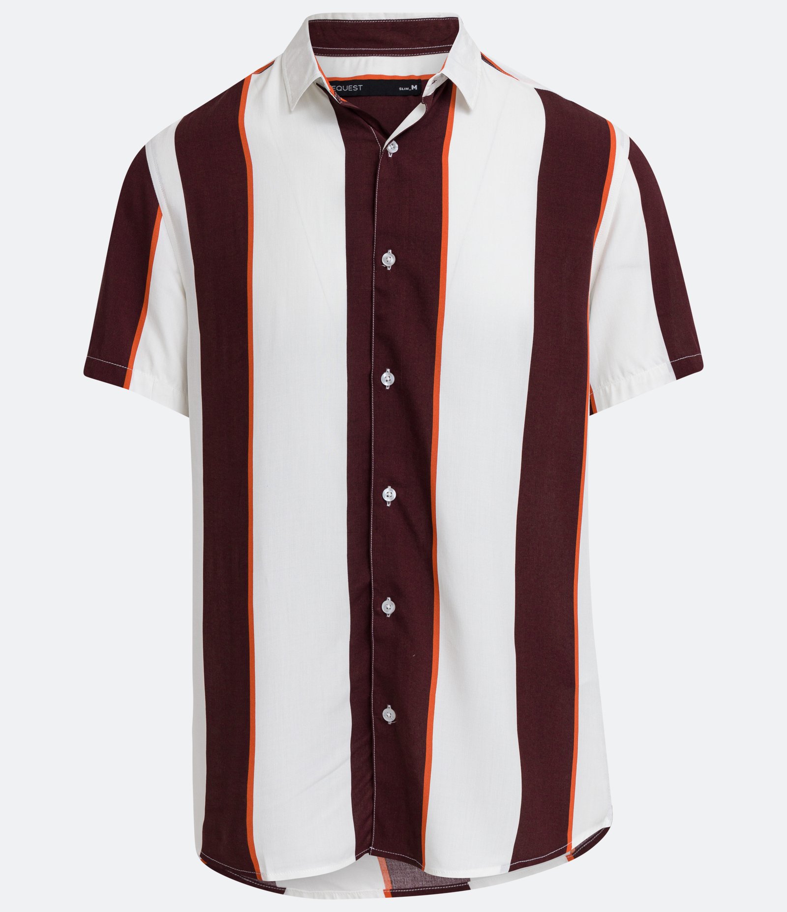 Camisa Slim em Viscose com Listras e Manga Curta Marrom 6