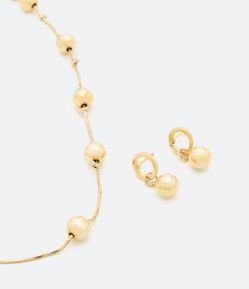 Conjunto Brinco e Colar em Metal com Elos de Bolinhas