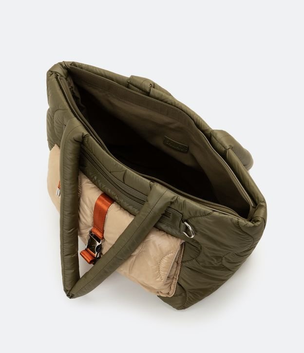 Bolso Shopper con Pequeño Bolsillo Frontal y Efecto Puffer Verde 6