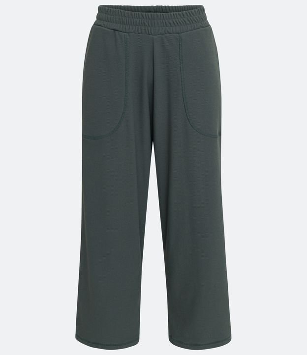 Pantalón Pantacourt en Poliamida Cintura Elástica y Textura Piquet Gris 5