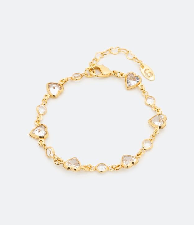 Pulsera en Metal con Zirconias en Formato Corazón Dorado 2
