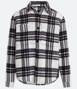 Jaqueta Overshirt com Estampa Xadrez e Bolsos Frontais
