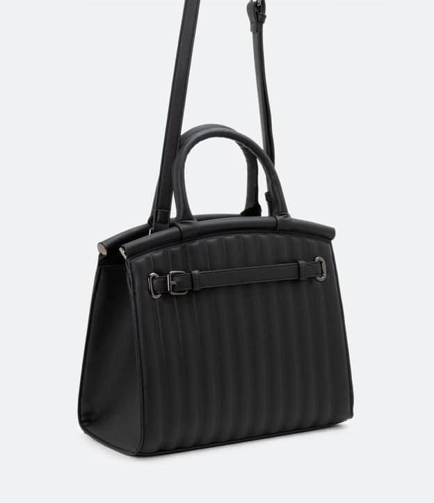 Bolso Satchel  con Correa de Mano y Detalle de Media Caña Negro 1