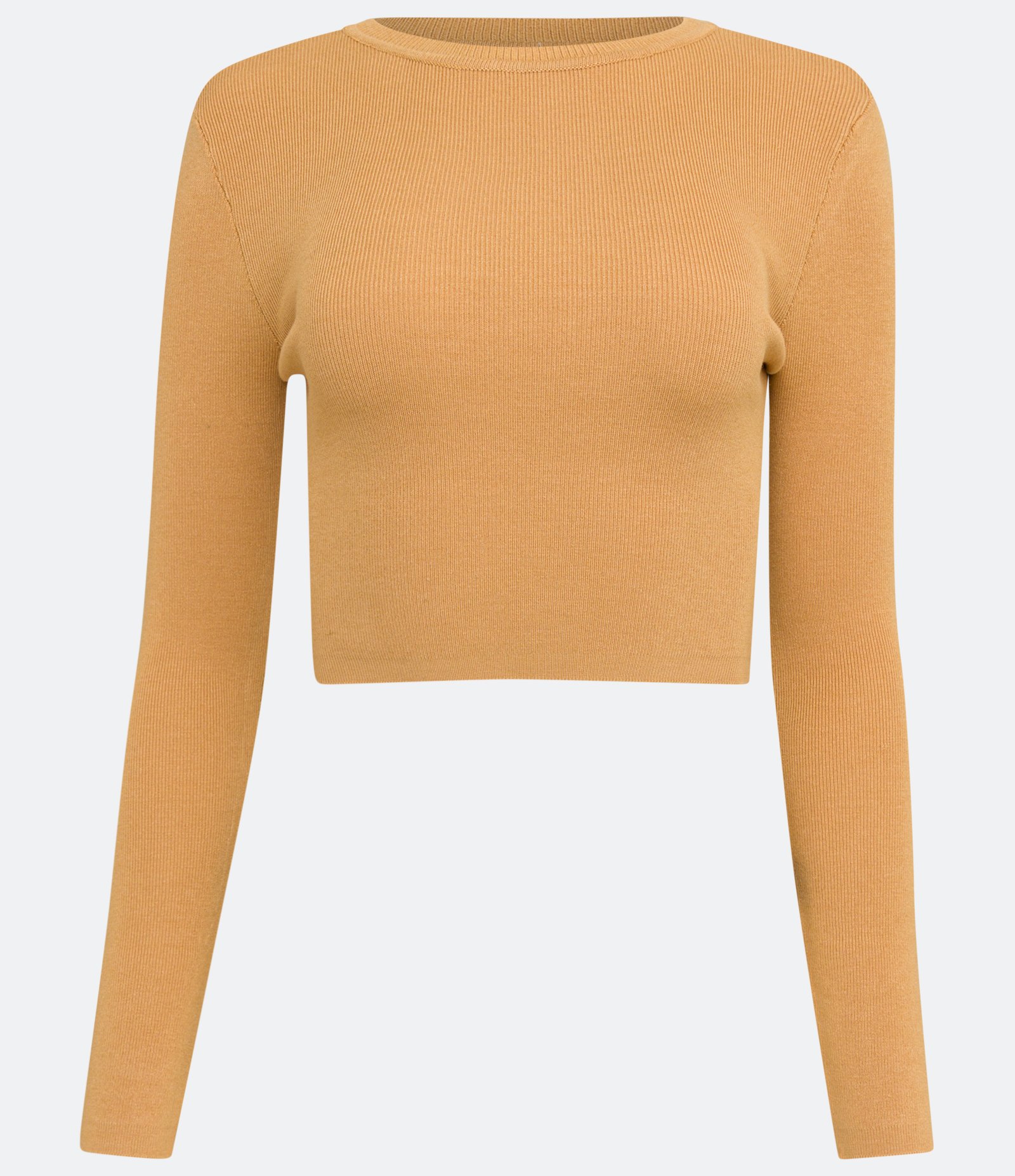 Blusa Curta Básica em Tricô Marrom Claro 5