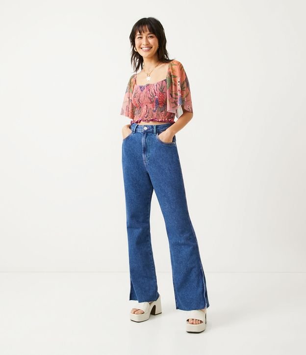 Pantalón Años 90 de Jeans con Pespuntos Contrastantes Azul 1