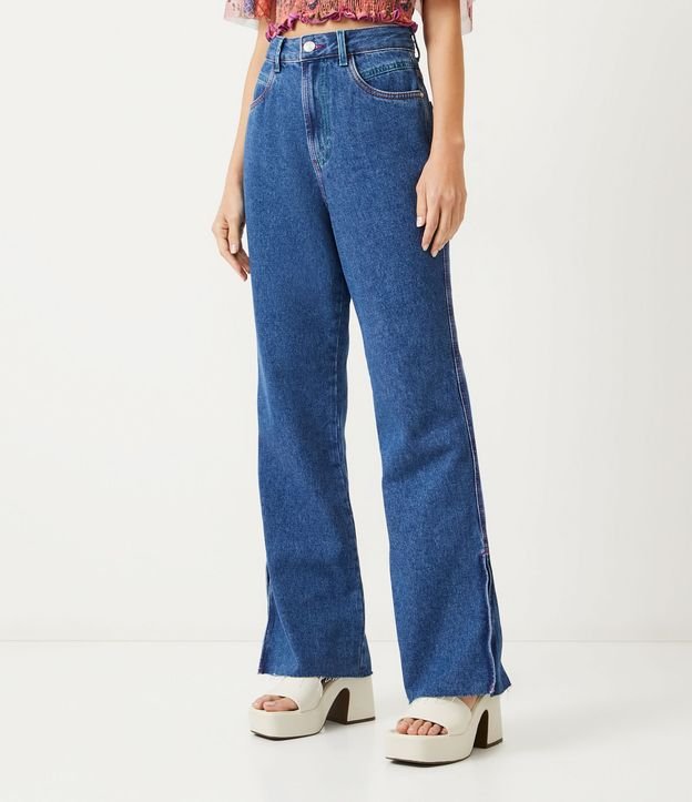 Pantalón Años 90 de Jeans con Pespuntos Contrastantes Azul 2