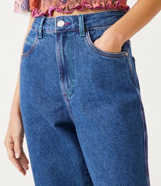 Pantalón Años 90 de Jeans con Pespuntos Contrastantes Azul 4