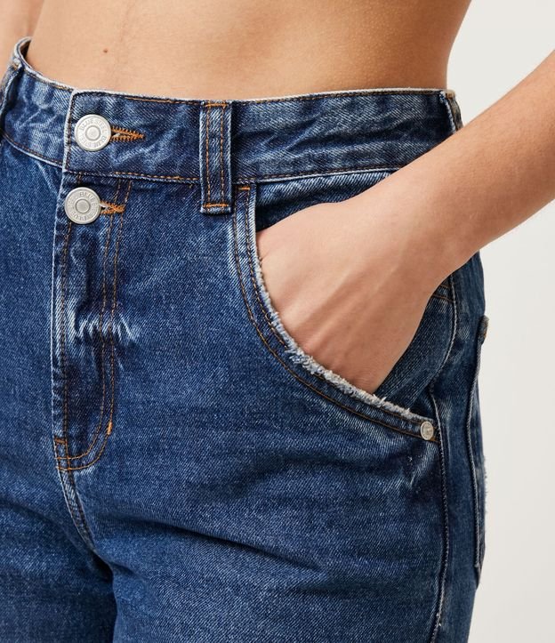 Pantalón Años 90 Cintura Alta en Jeans con Rasgos en las Rodillas Azul 4