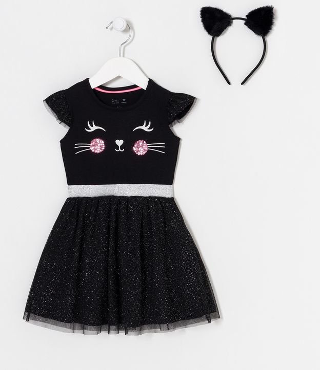 Vestido Infantil Disfraz Gatito con Vincha - Talle 1 a 5 años Negro 1
