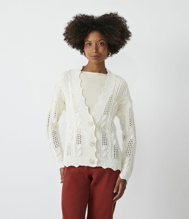 Cardigan em Tricô com Detalhes Texturizados e Vazados