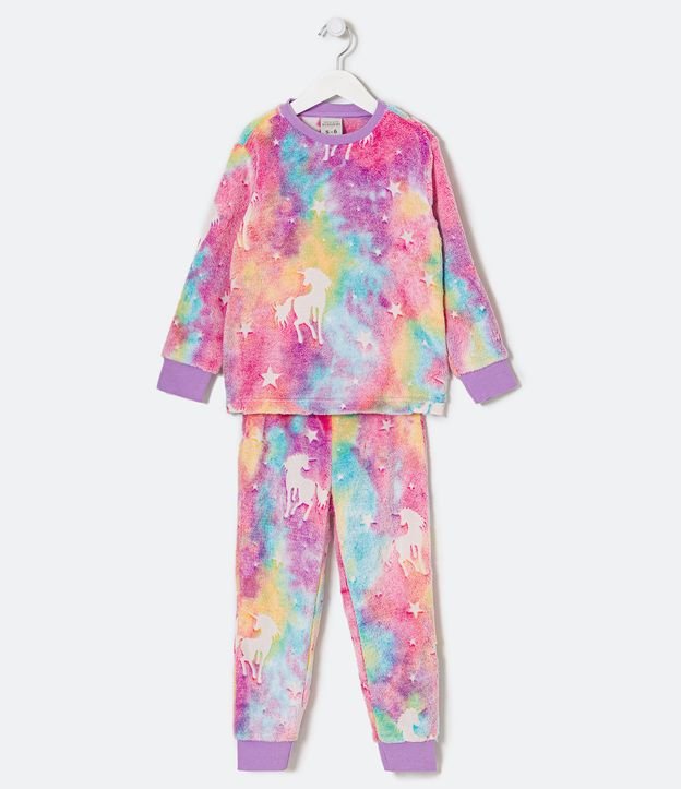 Pijama Largo Infantil en Fleece Tie Dye con Estampado de Unicórnio - Talle 2 a 10 años Multicolores 1