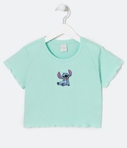 Blusa Cropped Infantil Acanalada con Bordado Stitch - Talle  5 a 14 años