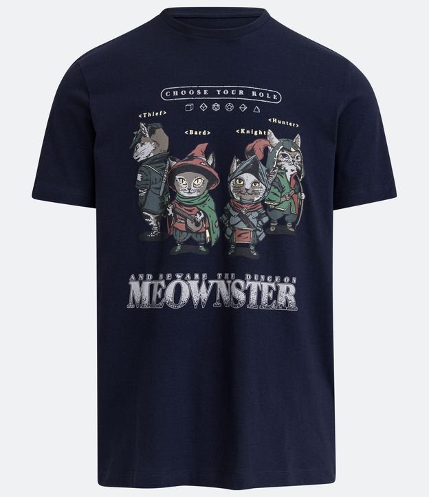 Remera en Media Malla con Estampado Meownster Azul 5