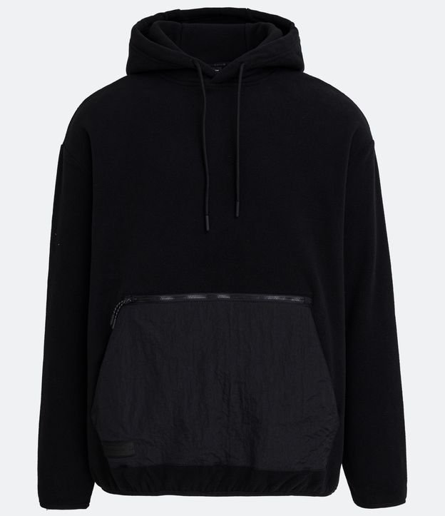 Buzo Cerrado Deportivo en Fleece con Capucha y Bolsillo con Cierre Negro 6