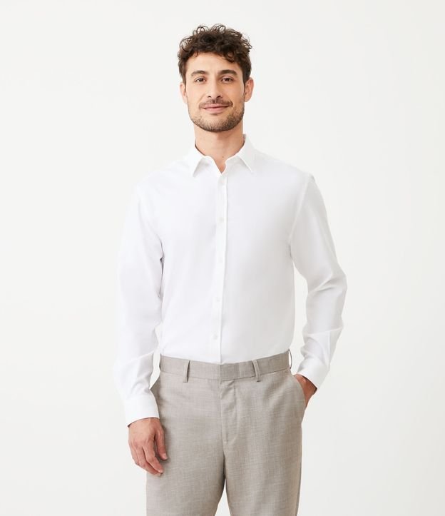 Camisa Comfort com Textura Sarjada de Bamboo - Cor: Branco - Tamanho: GG