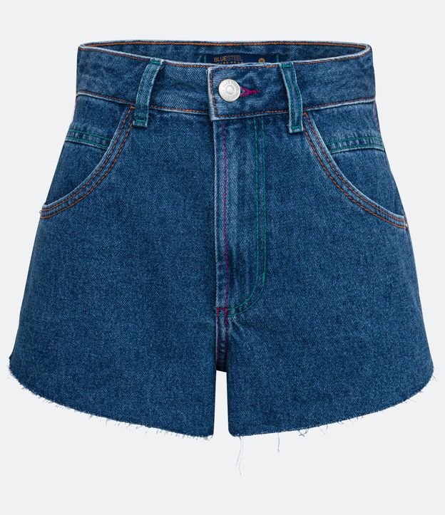 Short Cintura Alta en Jeans con Barra de hilo y Pespuntes de Fijación Azul 5