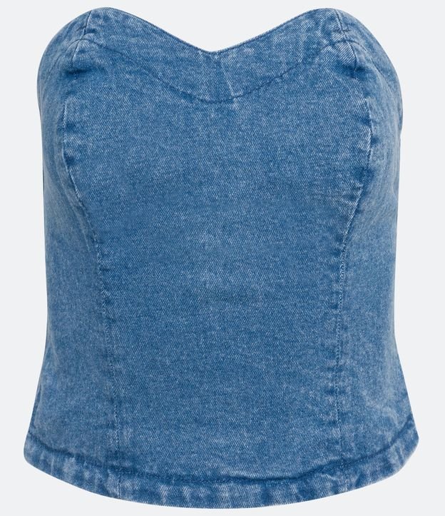 Blusa Cropped sin Breteles en Jeans con Escote Corazón Azul 7