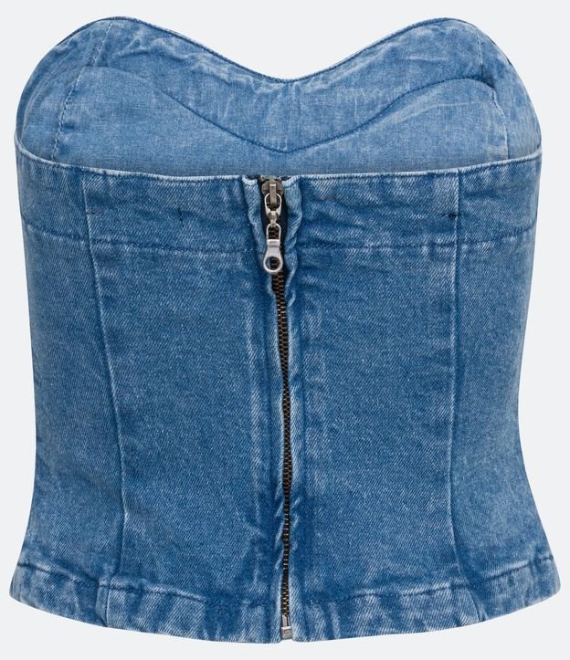 Blusa Cropped sin Breteles en Jeans con Escote Corazón Azul 8