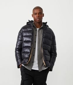 Jaqueta Puffer em Poliamida com Gomos e Forro de Sherpa