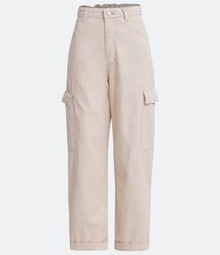 Calça Reta Cintura Alta em Sarja com Bolsos Cargo