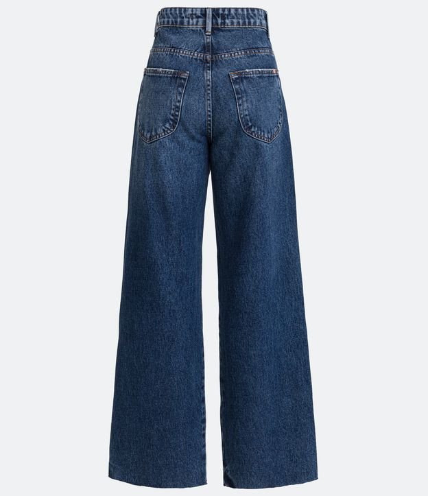 Calça Wide Leg Cintrua Alta em Jeans com Rasgos e Barra a Fio Azul 2