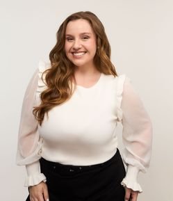 Blusa em Tricô com Manga de Chiffon Curve & Plus Size