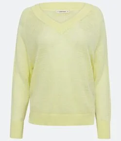 Blusa em Tricô de Linho Puro com Decote V