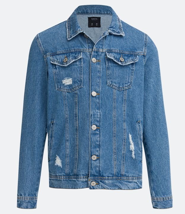 Jaqueta Trucker Jeans com Puídos
