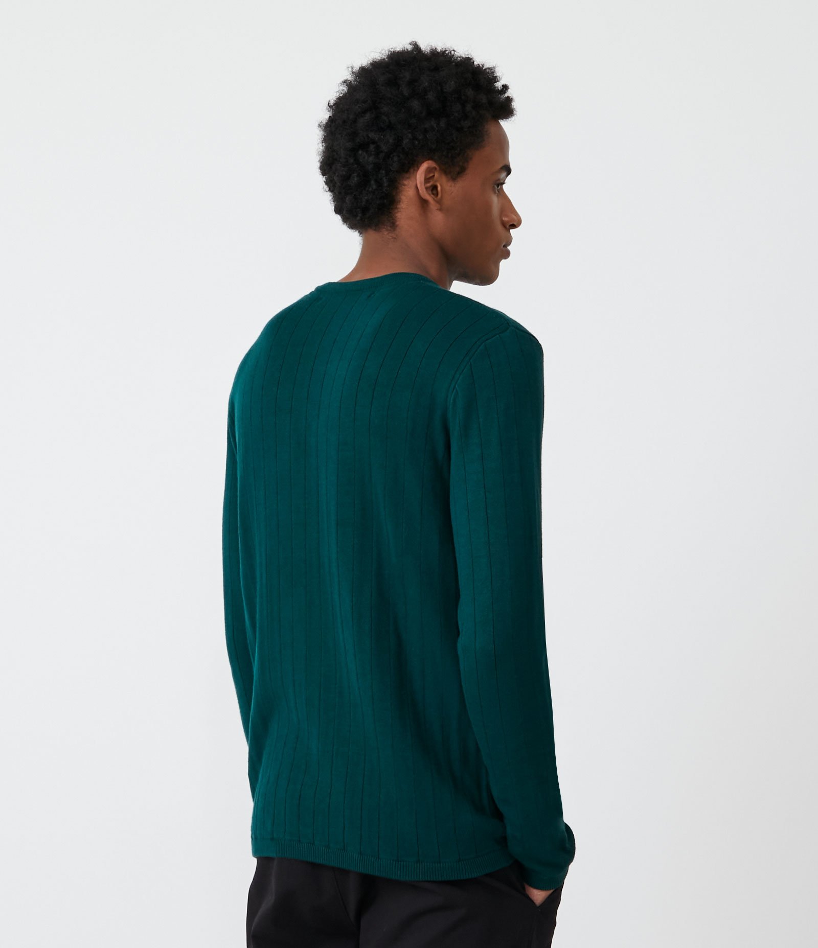 Suéter Slim em Tricô com Textura e Listras Verde 3