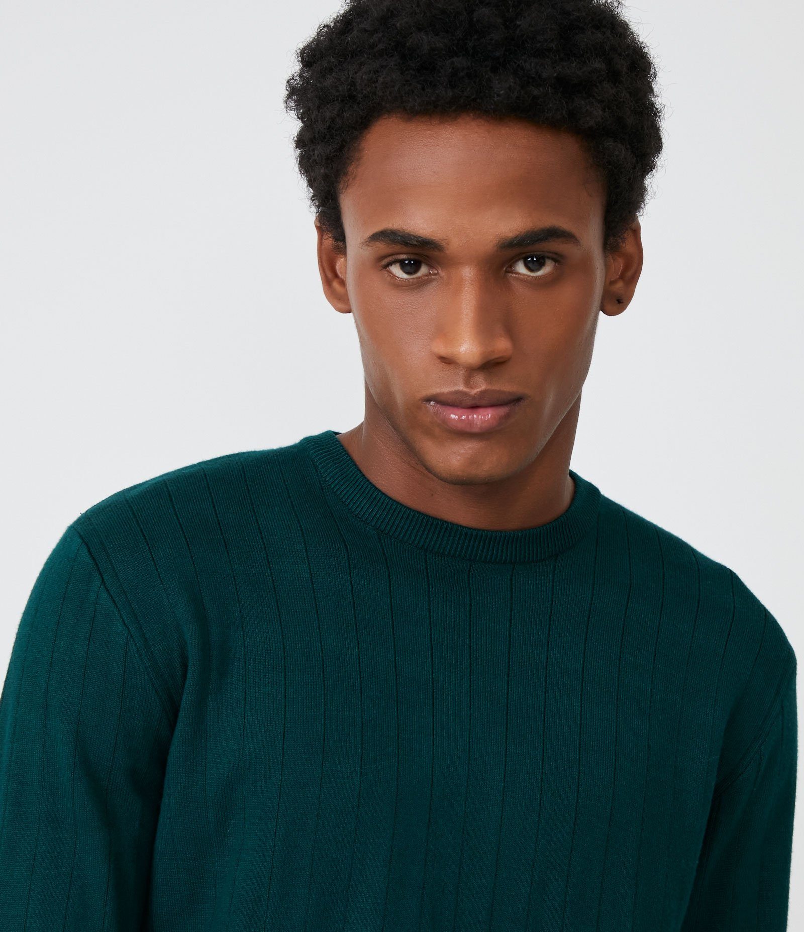 Suéter Slim em Tricô com Textura e Listras Verde 4
