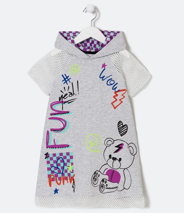 Vestido Infantil con Capucha y Estampado Doodles - Talle 5 a 14 años Blanco 1
