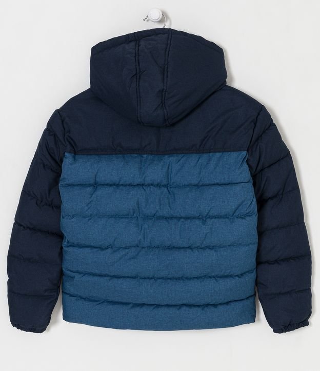 Jaqueta Puffer Infantil com Capuz e Blocos de Cor - Tam 5 a 14 anos Azul