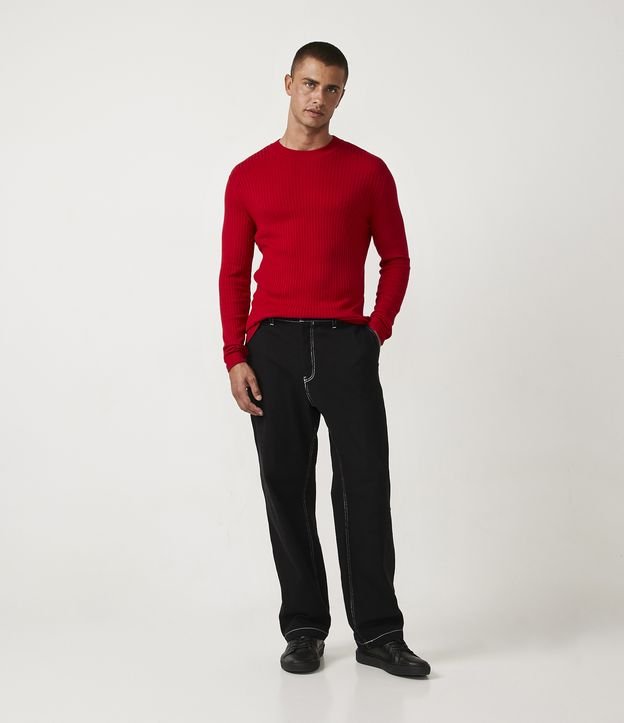 Suéter Slim en Punto con Textura Acanalada Rojo 2