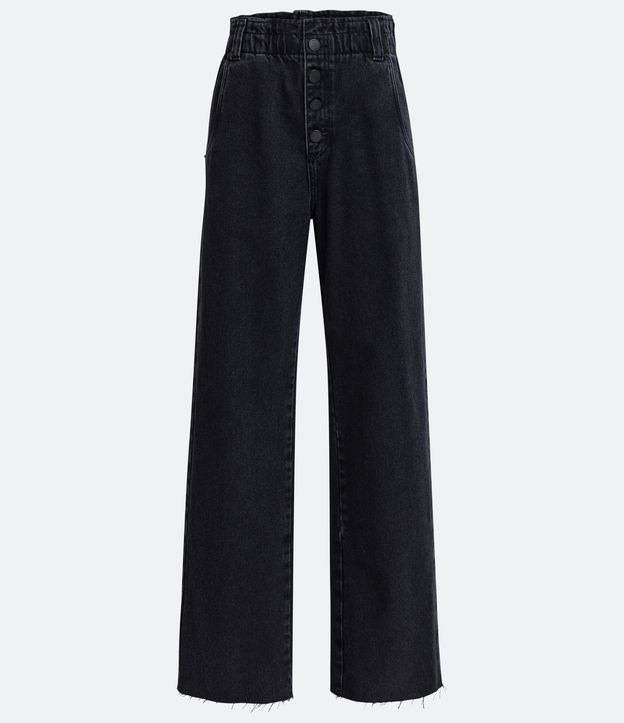 Pantalón Años 90 Cintura Alta en Jeans con Cintura Elástica y Bolsillos Negro 6