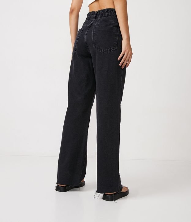 Pantalón Años 90 Cintura Alta en Jeans con Cintura Elástica y Bolsillos Negro 3