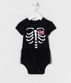 Vestido Body Infantil con Estampado de Esqueleto y Pollera de Tul - Talle 3 a 18 meses