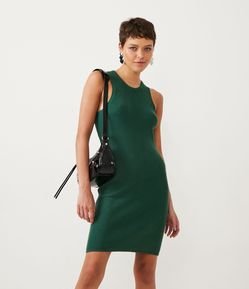 Vestido Curto em Tricô com Gola U